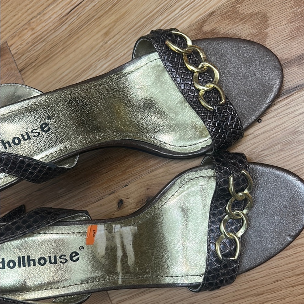 Dollhouse Brown and Gold Heels with Ankle Strap - Picture 14 of 17